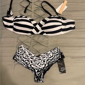 Fox Racing Swim Swimsuit bikini Black White small NWT!